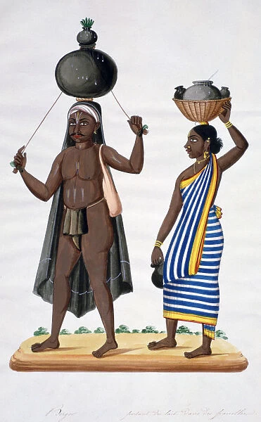 Shepherd and his wife carrying milk, India, 1834