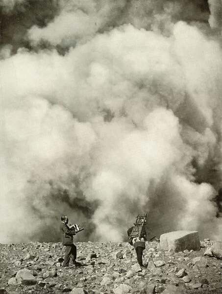 Smoke and Steam Rising from Asamas Crater after the Explosion, 1910. Creator: Herbert Ponting