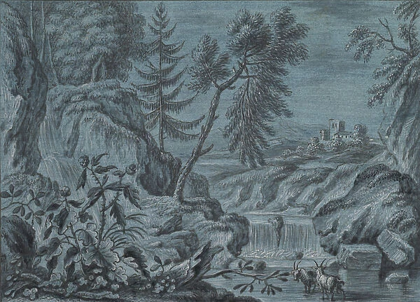 Southern Landscape with a Waterfall and Goats, late 18th century