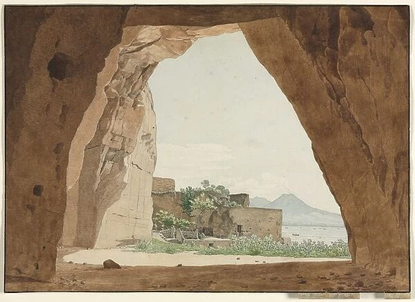 Vesuvius and the Bay of Naples from a Cave, 1820. Creator: Adolf von Heydeck (German, 1787-1856)