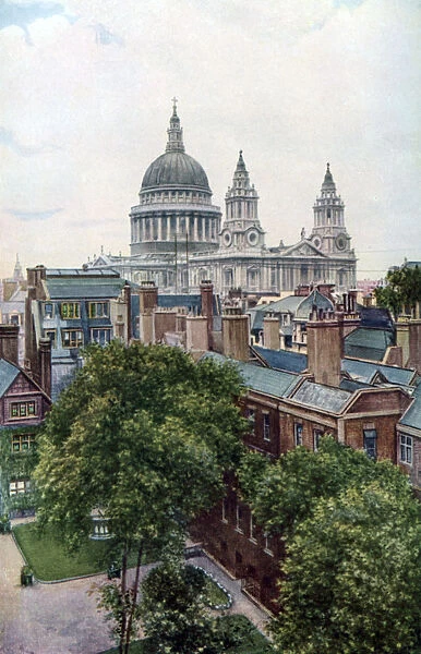 View from the Old Bailey towards St Pauls Cathedral, London, c1930s. Artist: WS Campbell