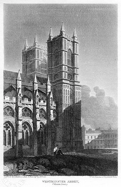 Western towers, Westminster Abbey, London, 1815. Artist: Matthews