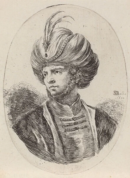 Young Moor with a Slight Beard and Feathered Turban, Turned to the Left, 1650
