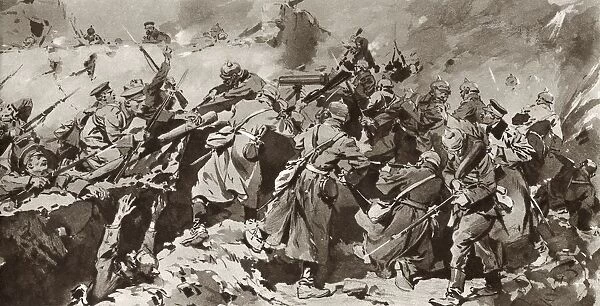 British Troops Overrun German Trench During The Battle Of Neuve Chapelle On The Western Front, France, During The First World War. From The Illustrated War News Published 1915