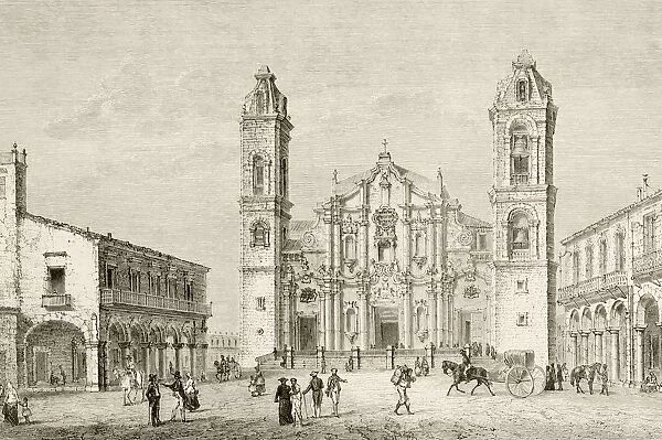 The Cathedral In Havana, Cuba Circa 1880S. From A 19Th Century Illustration