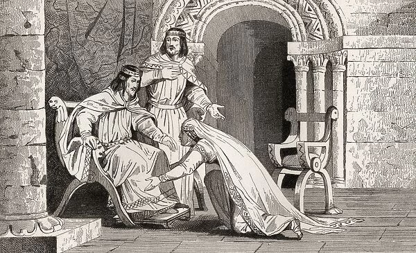 Emme Kisses The Knee Of Her Husband Raoul D. 936 In Recognition Of His Sovereignty From Histoire De France By Colart Published Circa 1840