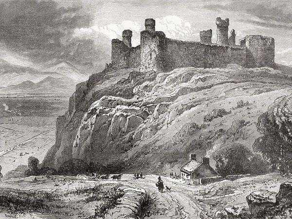 Harlech Castle, Harlech, Gwynedd, Wales, seen here in the 19th century. From Welsh Pictures, published 1880