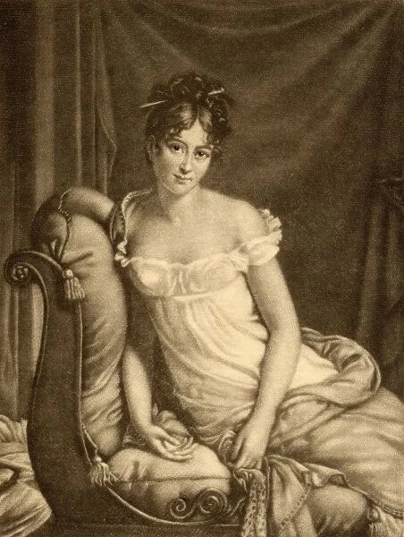 Madame Recamier, Jeanne Francoise Julie Adelaide Bernard, Mme Recamier Aka Juliette(1777-1849) Celebrated French Beauty. Mezzotint By G. W. H. Ritchie. From The Book 'Lady Jacksons Works Xiv. The Court Of The Tuileries Ii'Published London 1899