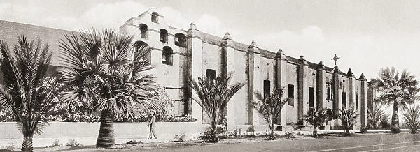 Mission San Gabriel Arcangel, San Gabriel, California, United States of America, c. 1915. Founded by Spaniards of the Franciscan order, September 8, 1771. From Wonderful California, published 1915