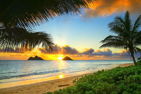 Sunrise over Mokulua Islands, Oahu, Hawaii, USA