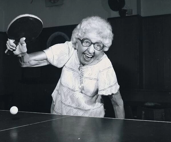 76 year old pensioner Edna Brock playing table tennis, Edna has been playing the game for