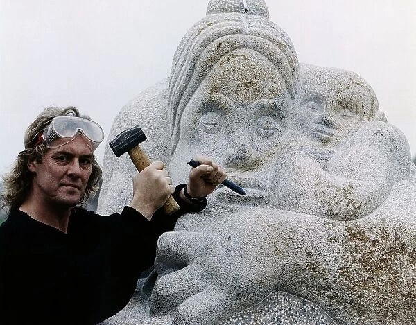 Hugh Collins sculptor with sculpture of mother and child. February 1997