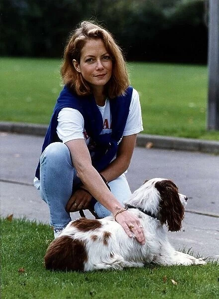 Jenny Seagrove actress with dog Tasha near Holland Park