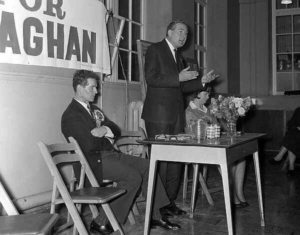 Jim Callaghan MP on the Campaign trail for ther 1964 General Election talks at a meeting