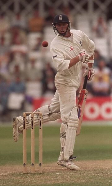 Mike Atherton moves out of the way July 1998 from a short pitched delivery