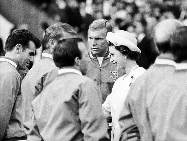 The Queen meets the England team with Bobby Moore. Queen Elizabeth II accompanied