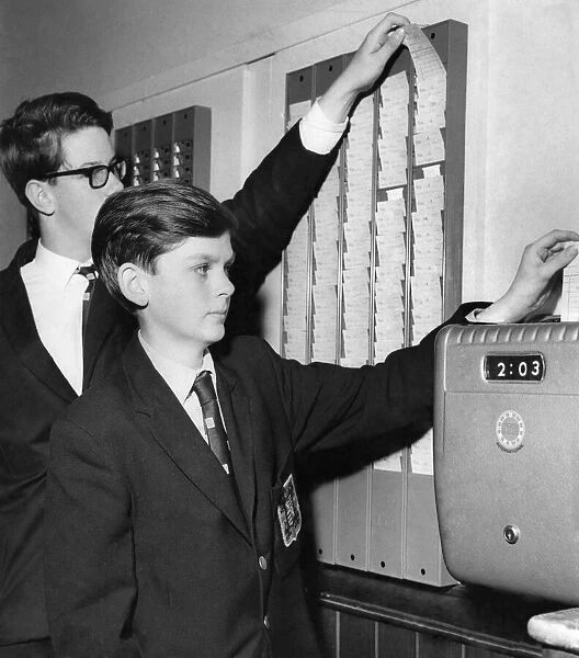 Schools: Boys 'clock on'at Preston Catholic College. September 1967 P005212