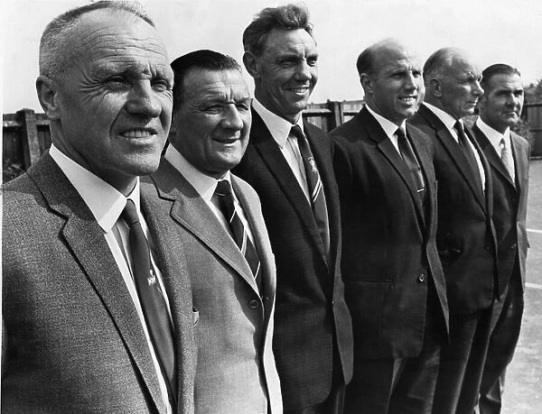 Bill Shankly (left) and his new team of backroom staff (left to right): Bob Paisley