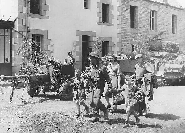 WW2 French people guided from the front line. 1944