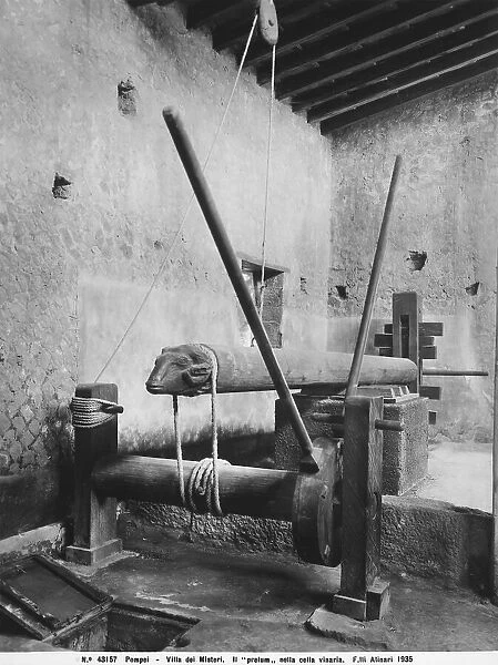 'Prelum' (wine press) in the wine cellar of the Villa of Mysteries in Pompeii