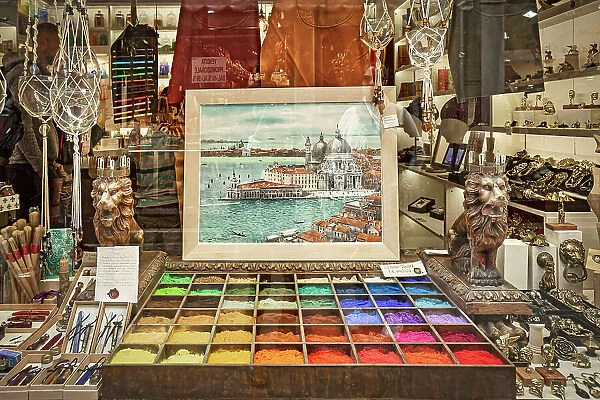 Italy, Veneto, Venice, Art store selling pigments