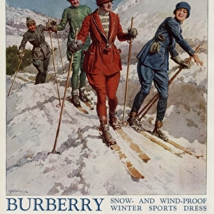 Advert for Burberry winter sports wear