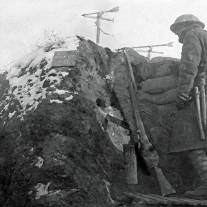 Allied soldier on lookout duty, Western Front, WW1