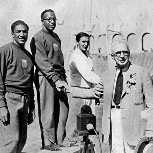American sprinters on the podium, 1932 Olympics
