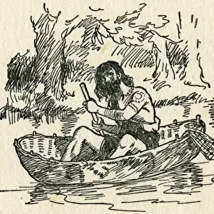 An ancient Briton in a fishing boat