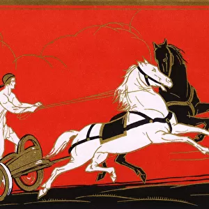Ancient Greek Charioteer with one black and one white horse
