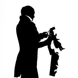 Auguste Edouart cutting silhouette of Liston the actor