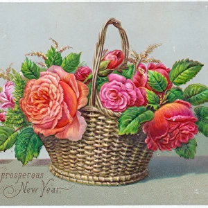 Basket of flowers on a New Year card