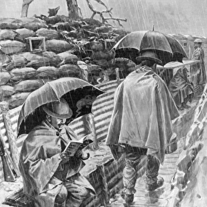 British troops sheltering under umbrellas