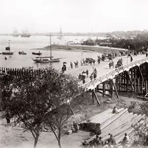 c. 1880s China - view of Shanghai - bridge and creek