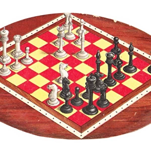 Chess board with pieces on a greetings card