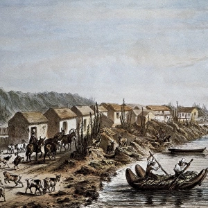 Chile (1854). Port of Huasco. Litography