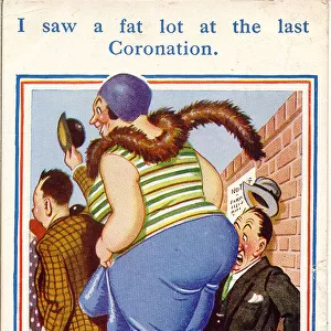 Comic postcard, People watching the Coronation - or trying to Date: 20th century