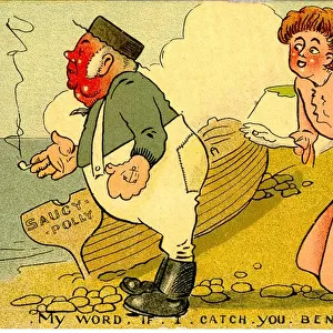 Comic postcard, Sailor and woman at the seaside - My word, if I catch you bending