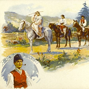 Country Folk on horseback - Romania