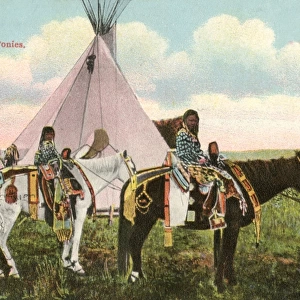Two Crow Tribe girls with their ponies