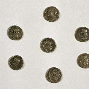 Denarius. Roman silver coin. Adverse. Roman emperors. Effigi