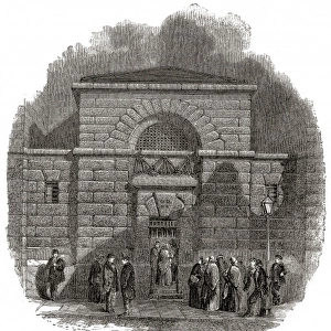 Entrance gate with waiting visitors, Newgate Prison