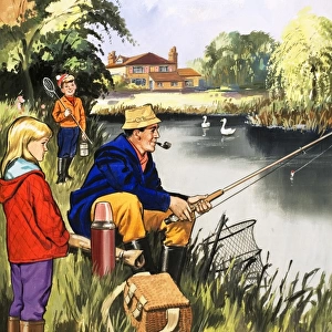 Fisherman on a riverbank