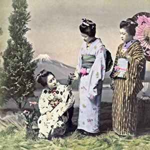 Three geishas, Japan, circa 1890