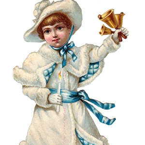 Girl ringing bells on a Victorian Christmas scrap