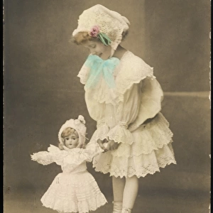 Girl Walking with Doll