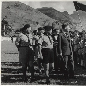 Governor inspecting scouts at a rally, Mauritius