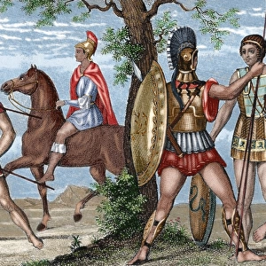 Two Greek soldiers. Hoplite and Helots