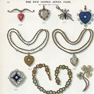 Five guinea jewels: brooch, pendant, locket and chain