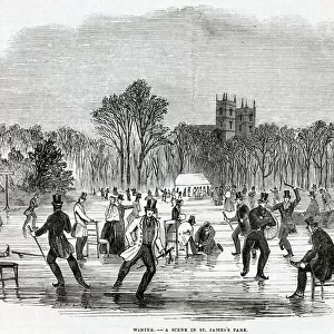 Ice skating at St. Jamess Park, London 1844